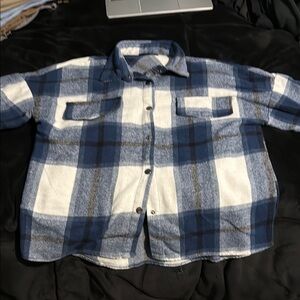 SHEIN Blue and White Plaid Jacket